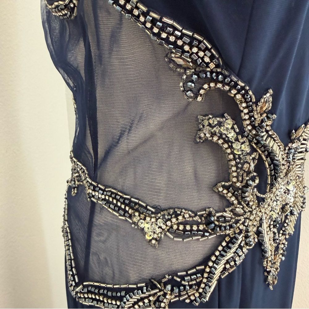 Sean Collection Navy Evening Gown with Silver Embellishment - Size 10 - Picture 4 of 6